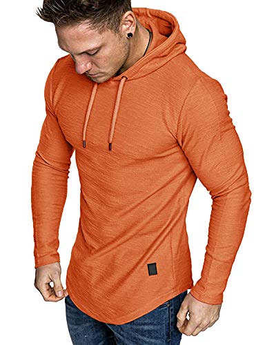 Mens Fashion Athletic Hoodies Sport Sweatshirt Solid Color Fleece Pullover Orange