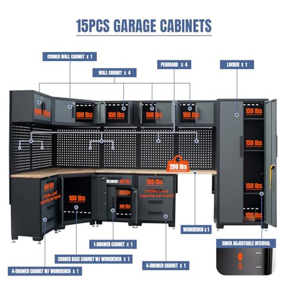 15 Piece Corner Garage Storage Cabinet System (15 Count)
