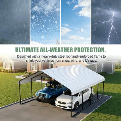 12x20 ft Heavy Duty Metal Carport with Vertical Roof Design