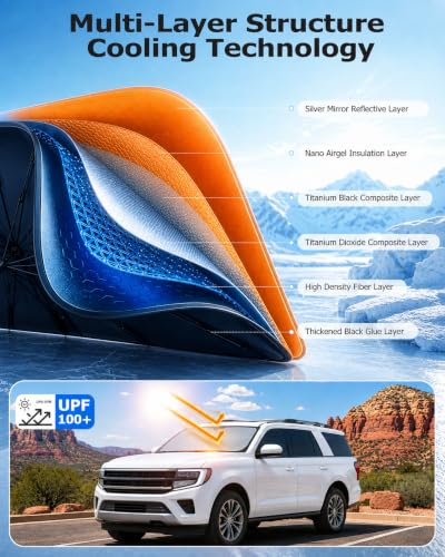 2026 Upgraded] Weektic Windshield Sun Shade Umbrella for Expedition
