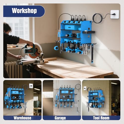Heavy Duty Power Tool Organizer Wall Mount with Charging Station