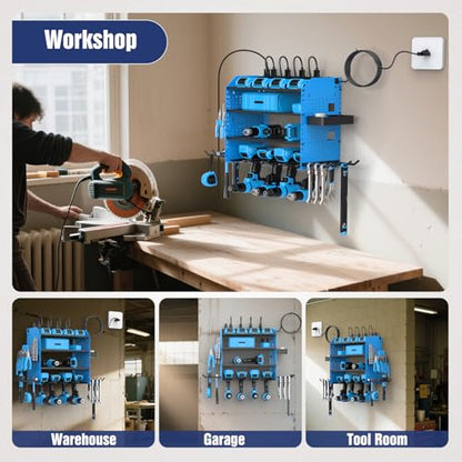 Heavy Duty Power Tool Organizer Wall Mount with Charging Station