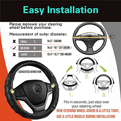 Steering Wheel Cover Great Grip Honeycomb Design 15 Inch All Black
