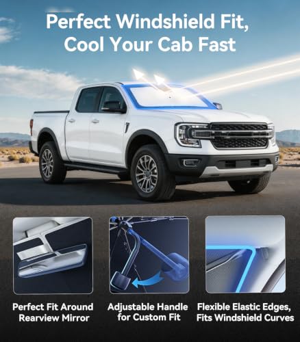 Vinyl Coating Heat Shield] Windshield Sun Shade Umbrella Custom for Ranger