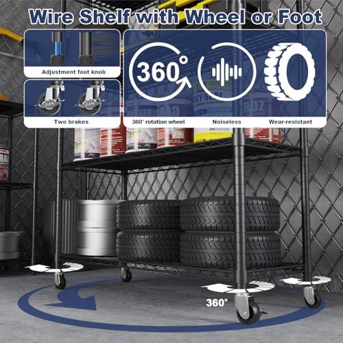 73''H X 35.5''W X14''D 6 Tier Wire Shelf with Wheels 10 Hooks