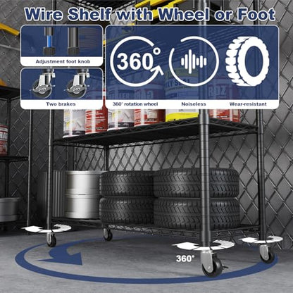 73''H X 35.5''W X14''D 6 Tier Wire Shelf with Wheels 10 Hooks