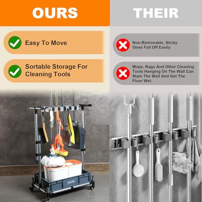 Freestanding Mobile Cleaning Tool Storage Rack