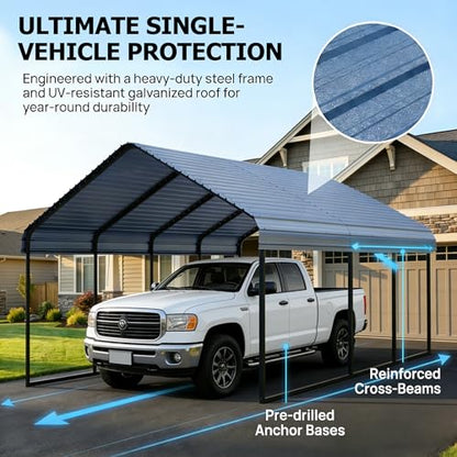 10x20 ft Heavy Duty Metal Carport with Vertical Roof Design
