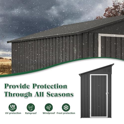 Storage Shed 4 * 8 FT Lean to Shed Metal Sheds & Outdoor Storage Cabinet Lockable Tool Organization Bike Mower Shed Portable Outside for Garden Patio