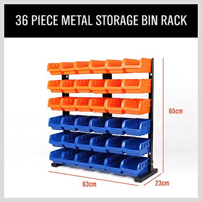 Storage Bins Parts Rack 36Pcs Bin Organizer Garage Plastic Shop Tool