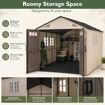 8x12 Ft Outdoor Storage Shed with Lighe & Floor