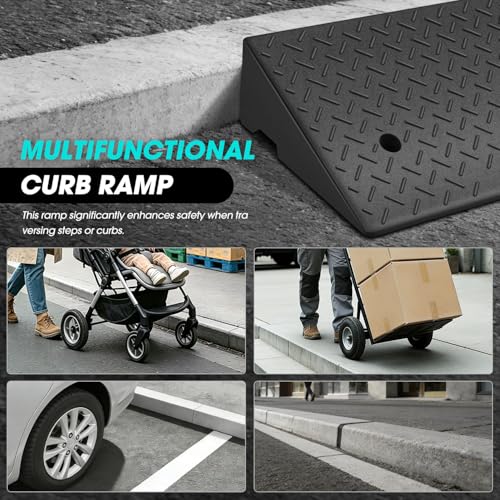 1pcs 5.7" Rise Rubber Curb Ramp Heavy Duty Loading Driveway Ramp Threshold Ramp 38.6" W x 14.8" D x 5.7" H for Loading Dock