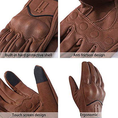 Womens Full Finger Touch Motorcycle Gloves GL016 Saddle XL