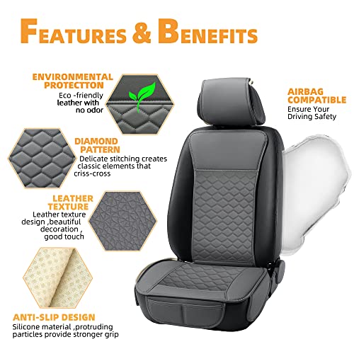 Leather Car Seat Covers Front 2PC Waterproof Universal Fit Gray