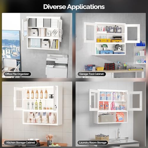 Metal Wall Cabinet with Locking Glass Doors