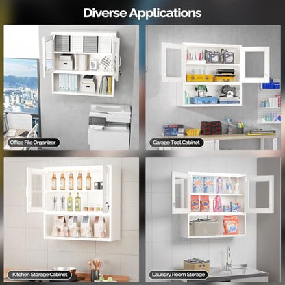 Metal Wall Cabinet with Locking Glass Doors