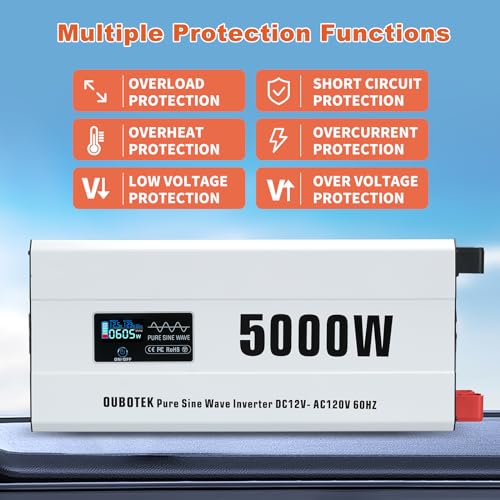 5000W Power Inverter Pure Sine Wave 12V DC to 120V AC