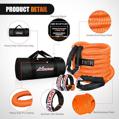 Kinetic Recovery Rope Kit with Soft Shackle Towing Strap