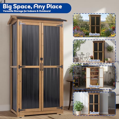 Storage Cabinet Outdoor Garage Cabinets with 3 Adjustable Shelves
