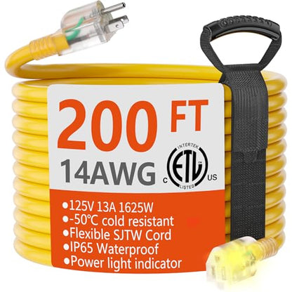 14 Gauge Heavy Duty Outdoor Extension Cord 200 FT Waterproof