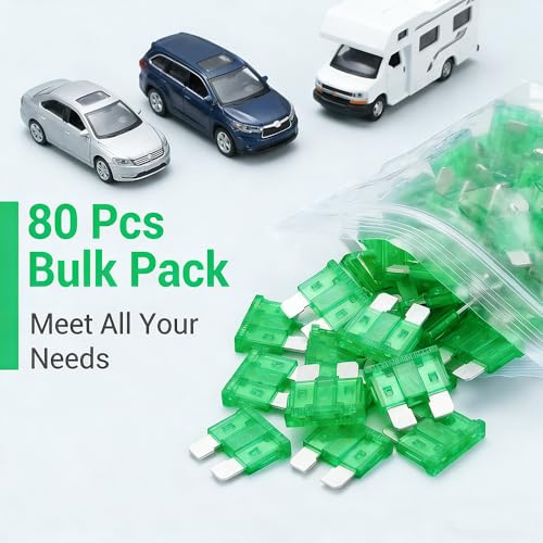 80Pcs) 30 Amp Standard Fuse, 30A Car Blade Fuses for Car/RV/Truck/SUV/Motorcycle/Boat (80 Count)