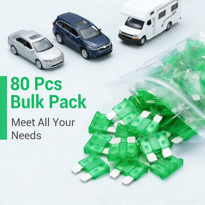 80Pcs) 30 Amp Standard Fuse, 30A Car Blade Fuses for Car/RV/Truck/SUV/Motorcycle/Boat (80 Count)