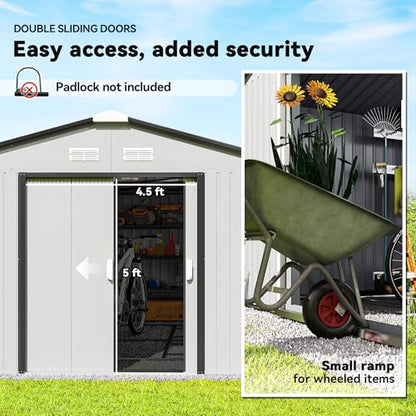 11' x 13' Outdoor Storage Shed Garden Tool Metal Shed White