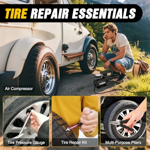 Car Roadside Emergency Kit with Jumper Cables Air Compressor