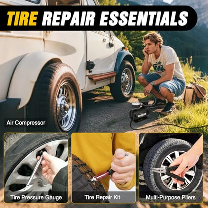 Car Roadside Emergency Kit with Jumper Cables Air Compressor
