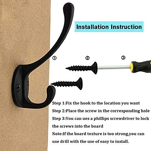 10 Pack Black Double Coat Hooks No Rust Hooks for Coat (10 Count)