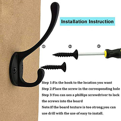 10 Pack Black Double Coat Hooks No Rust Hooks for Coat (10 Count)