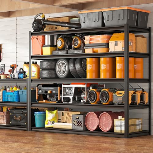 Garage Shelving 48.2" W Storage Shelves 3000LBS Metal Shelving Heavy Duty Adjustable Metal Shelf 5 Tier Pantry Shelves for Basement Warehouse Supermarket 72.2" H x 24.2" D x 48.2" W (4 Count)