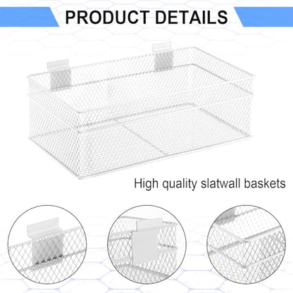 4 Pcs Slatwall Basket Set Ventilated Metal Slatwall Basket Hanging Wire Bins Wall Mounted Accessories for Panel Garage Storage Display Organizing (4 Count)