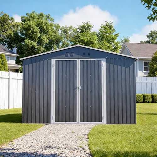 10 x 10FT Outdoor Metal Storage Shed with Lockable Door