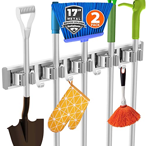 Broom Holder Wall Mount Mop Hanger Tools organizer 5Racks4Hooks
