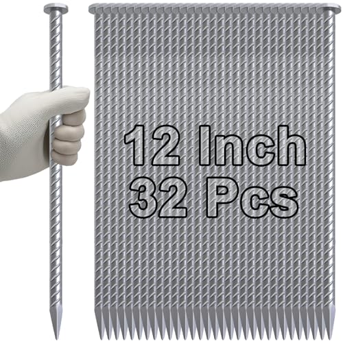 Rebar Stakes 12 Inch Galvanized Metal Steel Ground Spikes Heavy Duty (32 Count)