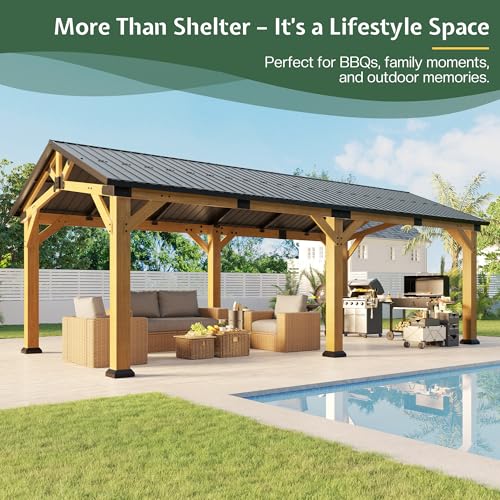 12x24x9.5 FT Cedar Wood Carport with Galvanized Steel Gable Roof