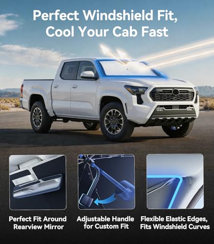 Vinyl Coating Heat Shield] Windshield Sun Shade Umbrella Compatible with Toyota Tacoma Pickup Truck