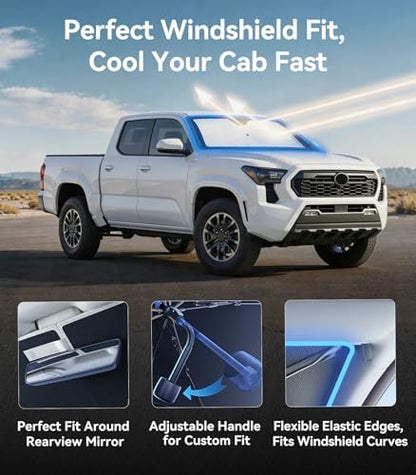 Vinyl Coating Heat Shield] Windshield Sun Shade Umbrella Compatible with Toyota Tacoma Pickup Truck