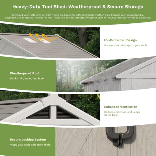 10x14 FT Resin Outdoor Storage Shed with Floor and Skylight