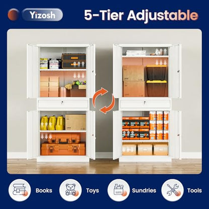 Metal Garage Storage Cabinet with Locking Doors and Adjustable Shelves