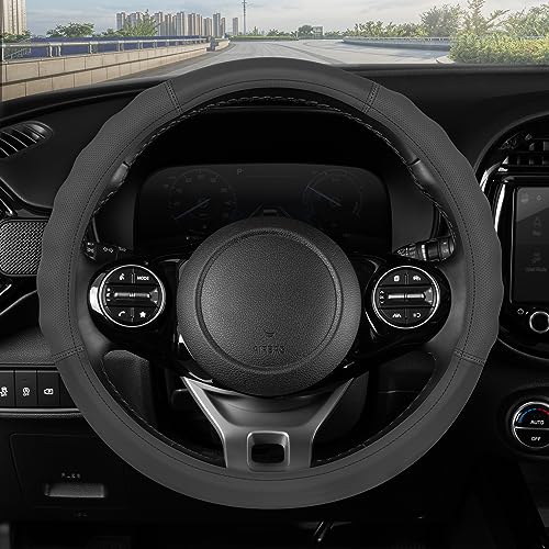Soft Touch Leather Gray Steering Wheel Cover with Grooves