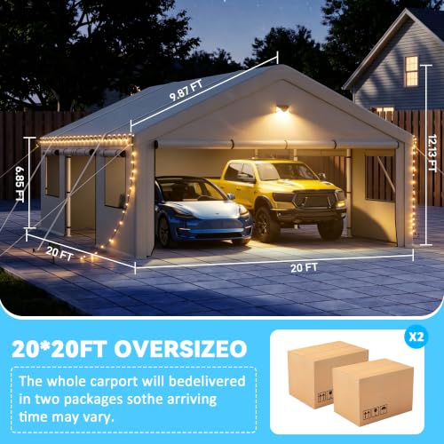 20x20 FT 2 Car Carport Canopy Heavy Duty