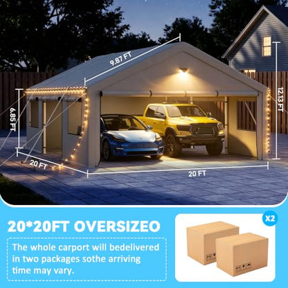 20x20 FT 2 Car Carport Canopy Heavy Duty