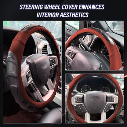 Breathable Leather Steering Wheel Cover with Non