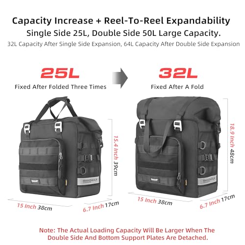 Motorcycle Saddlebags Waterproof 25L Saddle Bag Quick Release side bag Fits Most Adventure and Sports Bike Motorcycle Racks