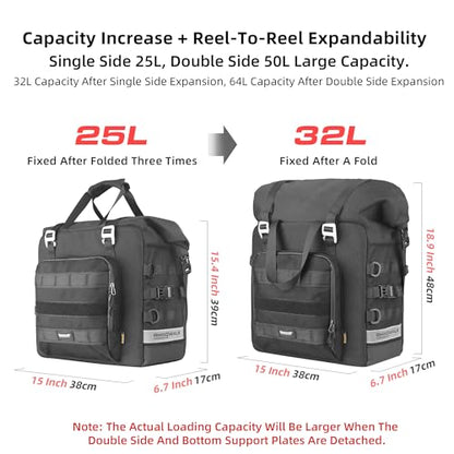 Motorcycle Saddlebags Waterproof 25L Saddle Bag Quick Release side bag Fits Most Adventure and Sports Bike Motorcycle Racks