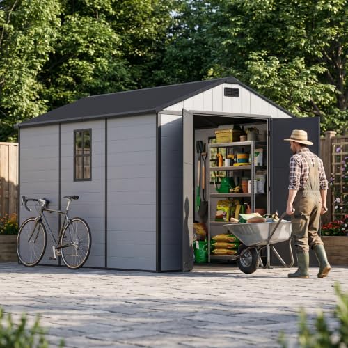 8x10 FT Resin Outdoor Storage Shed with Floor