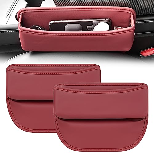 2 Pack Seat Gap Filler Organizer Compatible for Tesla Model 3 Y X S Car Leather Accessories Console Side Extra Storage Boxes Seat Crevice Box Auto Front Seat Storage Interior