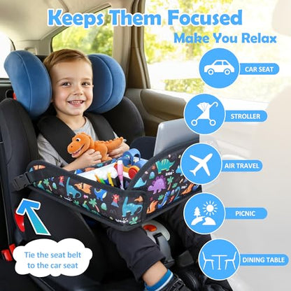 Kids Travel Tray for Carseat with Tablet Stand for Road Trip (2 Count)